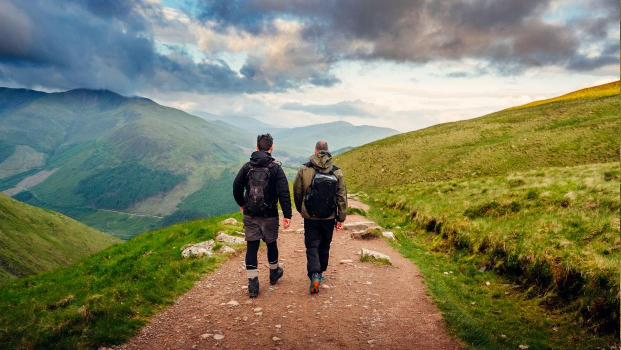  Two men hiking in the UK. 