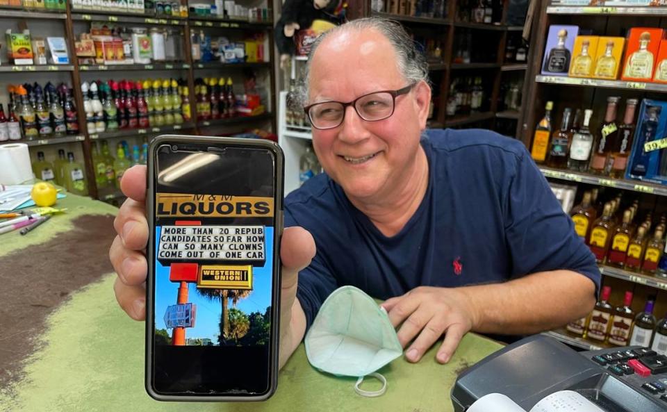 Robert Gewanter causes quite a stir with the messages he posts at his Hialeah liquor store, M&M Liquors.