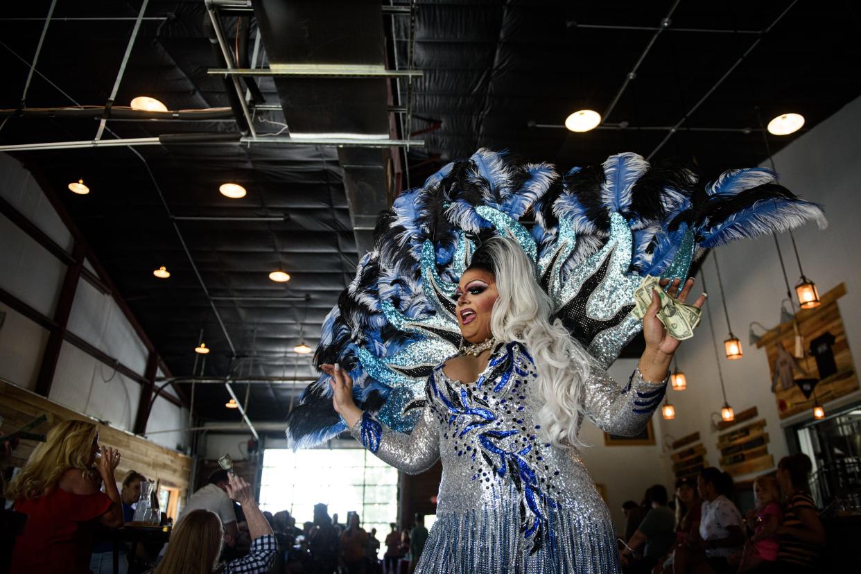 Ariel performs at the National Association of Out Professionals' Drag me to Brunch at Dirtbag Ales on July 6, 2019.