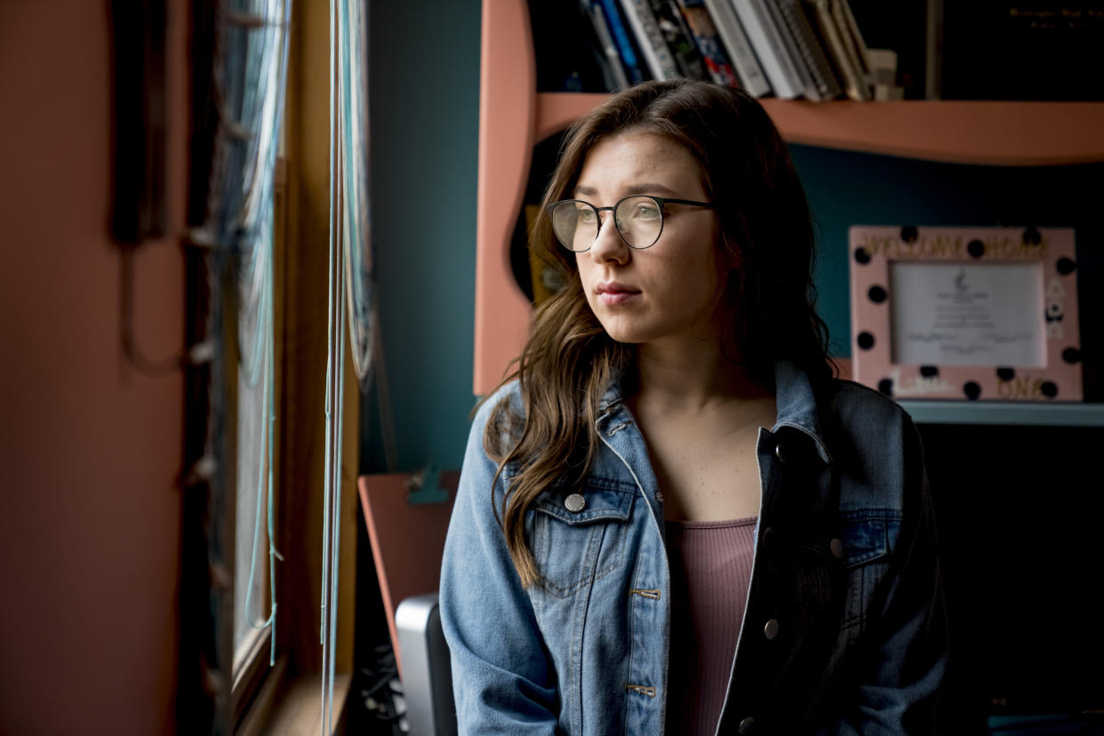 MacKenzie Loesch at her home in Marthasville, Mo., pictured here on March 9, 2020. (Whitney Curtis for NBC News)