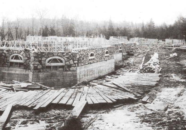 A photo taken during construction in the summer of 1930 shows the walls and foundations of the building that would become Chateau Montebello