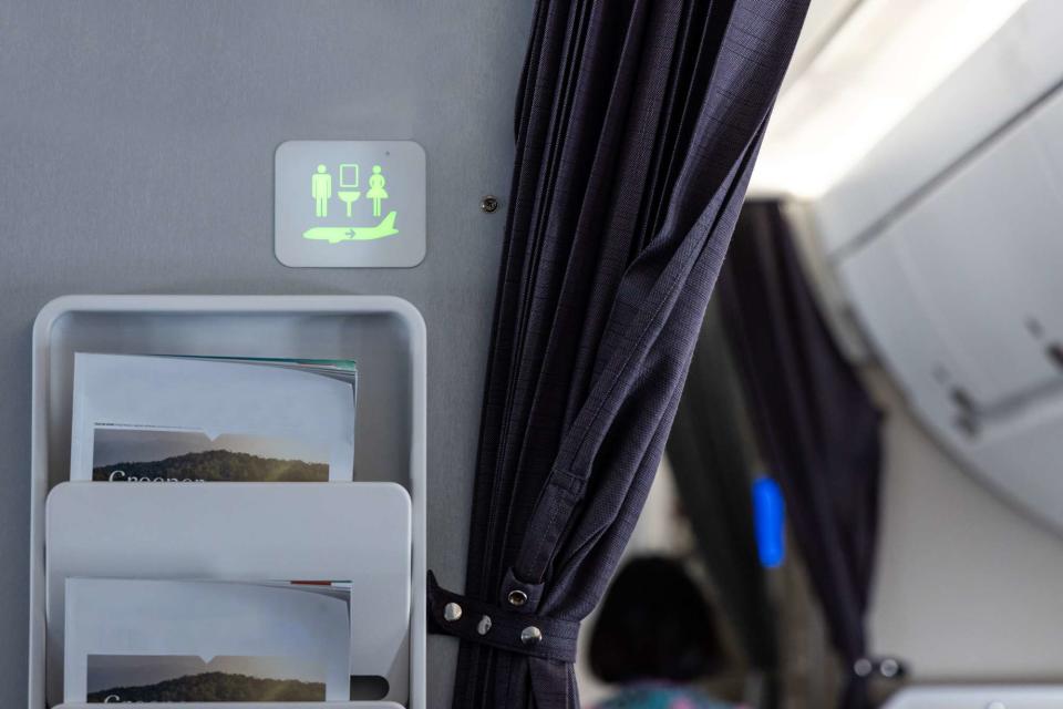 <p>Getty</p> Airplane lavatory