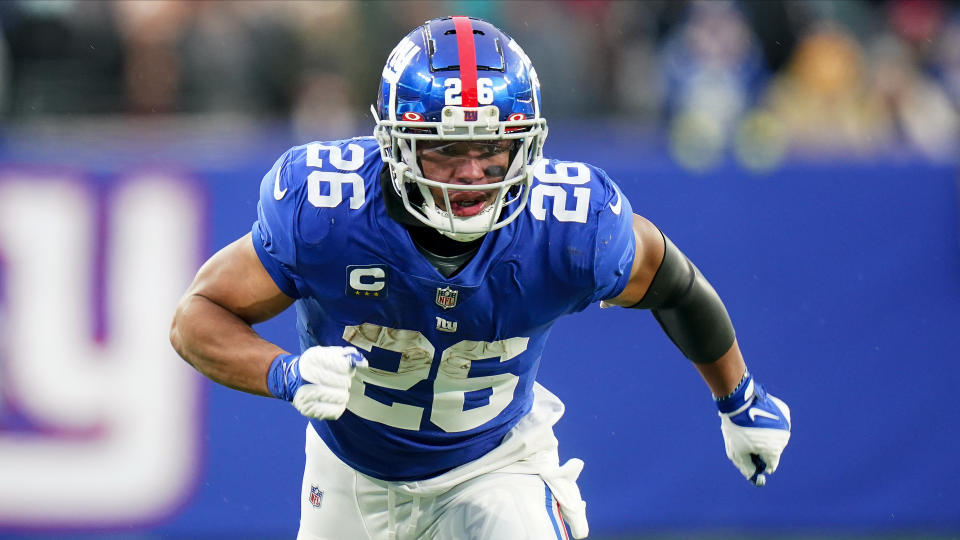 Can the New York Giants trade back Saukon Barkley this offseason?  (AP Photo / Frank Franklin II)