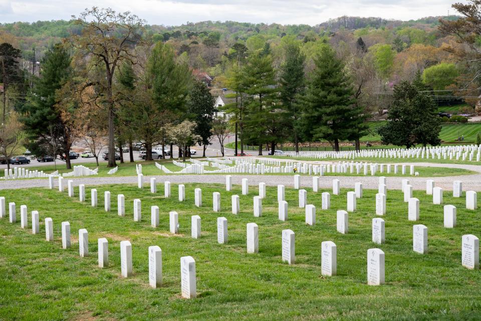 A view of the East Tennessee State Veterans Cemetery on Lyons View Park, one of two state veterans cemeteries in Knoxville, on Thursday, April 4, 2024.