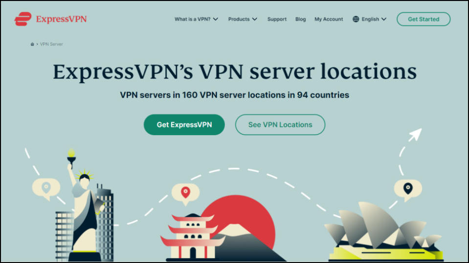 A screenshot of ExpressVPN's Server Locations landing page