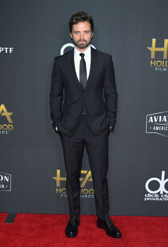 <p>Stan proves that you can never go wrong with a classic black suit. (Photo: Getty Images) </p>
