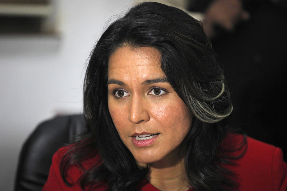 Rep. Tulsi Gabbard, D-Hawaii, speaks in Ahmadabad, India. (AP Photo/Ajit Solanki, File)