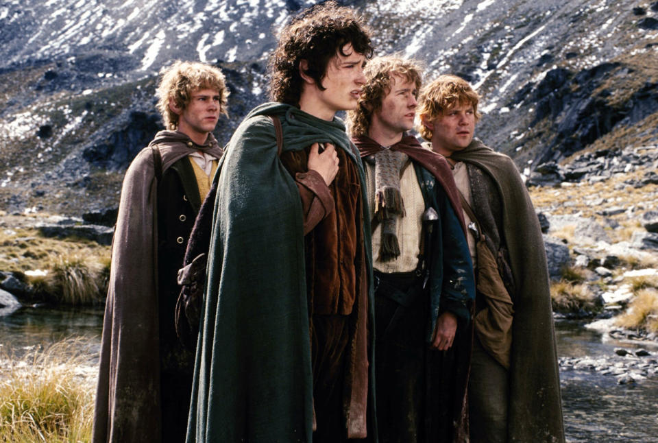 Dominic Monaghan, Elijah Wood, Billy Boyd and Sean Astin in 'The Lord of the Rings' (New Line Cinema)