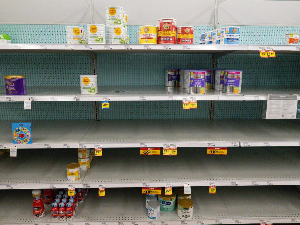 Baby formula is displayed on the shelves of a grocery store in Carmel, Ind., Tuesday, May 10, 2022.