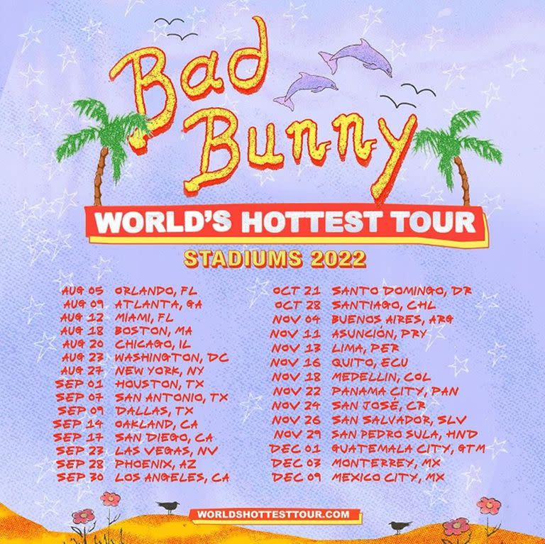 La gira mundial por estadios de Bad Bunny comienza en Estados Unidos, pasa por Sudamérica y termina en México
