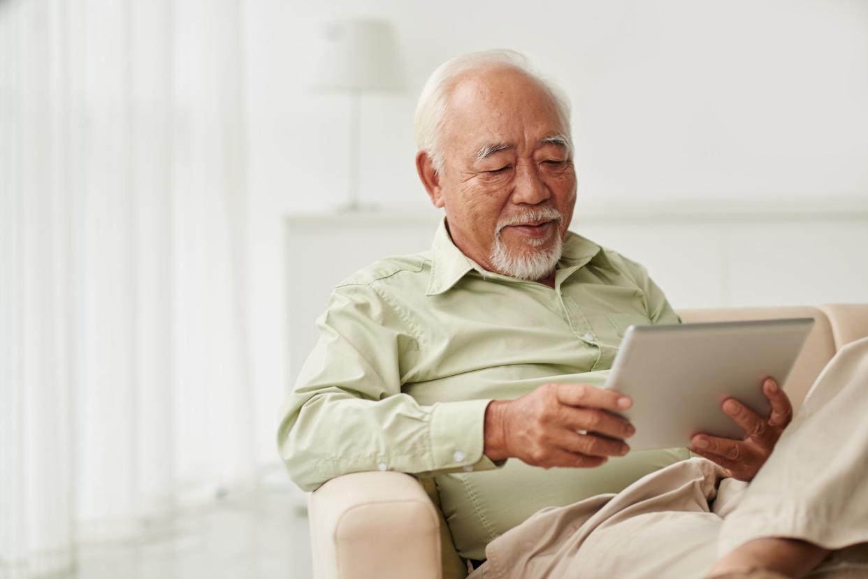 <p>Many geriatrics enjoy reading books but can no longer see the print. <a href="https://www.giveinkind.com/products/ipad?utm_source=msn&utm_medium=PR&utm_campaign=blog?utm_source=mediafeed&utm_medium=PR&utm_campaign=eldercare_needs" rel="nofollow noopener" target="_blank" data-ylk="slk:Tablets;elm:context_link;itc:0;sec:content-canvas" class="link rapid-noclick-resp">Tablets</a> have settings that allow readers to adjust font size.</p><span class="copyright"> DragonImages/istockphoto </span>