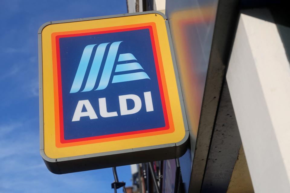 Signage is pictured outside an Aldi Local store on Kilburn High Road in London on January 2, 2023. (Photo by ISABEL INFANTES / AFP) (Photo by ISABEL INFANTES/AFP via Getty Images)