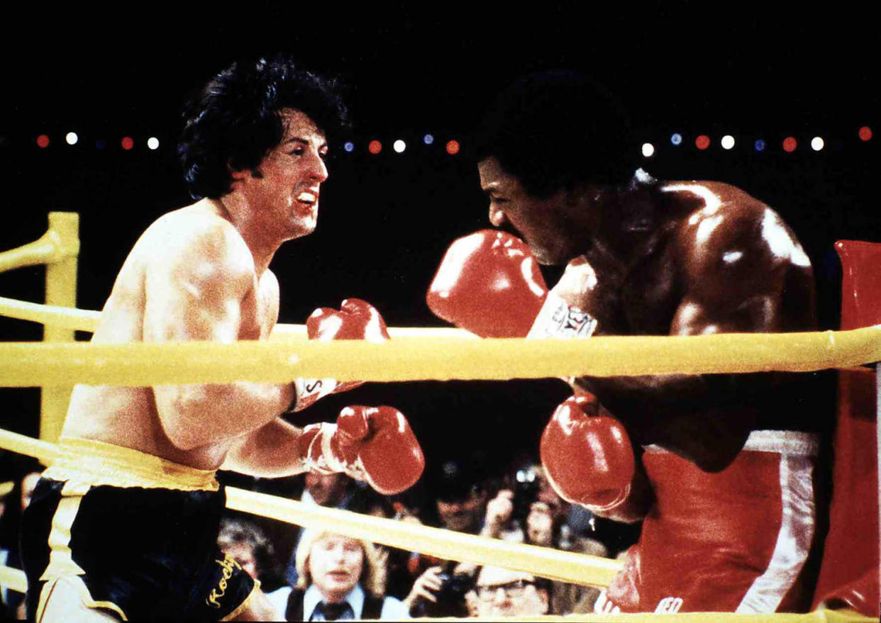Sylvester Stallone and Carl Weathers as Rocky Balboa and Apollo Creed. (United Archives / FilmPublicityArchive/United Arch)