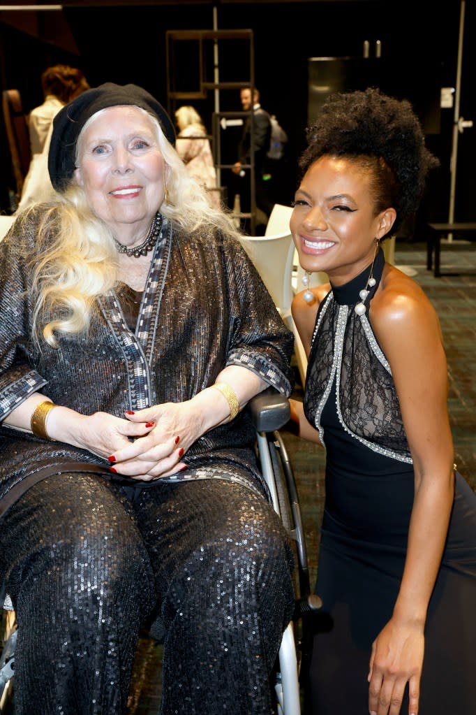 LAS VEGAS, NEVADA - APRIL 01: (L-R) Honoree Joni Mitchell and Allison Russell attend MusiCares Person of the Year honoring Joni Mitchell at MGM Grand Marquee Ballroom on April 01, 2022 in Las Vegas, Nevada. (Photo by Frazer Harrison/Getty Images for The Recording Academy)