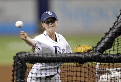 Chelsea Baker, a knuckleball pitcher, threw batting practice to the Rays. (AP)