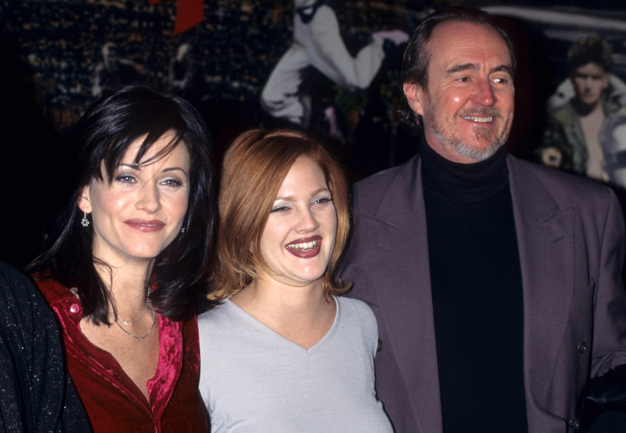 Courteney Cox, Drew Barrymore and Wes Craven during ""Scream"" Memorabilia presentation - December 12, 1996 in New York City, New York, United States. (Photo by Ke.Mazur/WireImage)