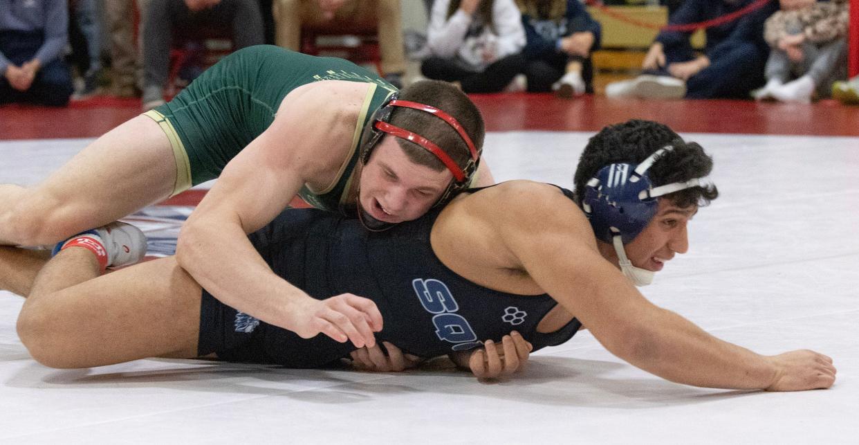 Brick Memorial's Harvey Ludington (top) is the favorite to win the Region 6 190-pound championship.