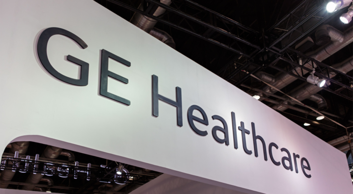 GE Healthcare (GEHC) sign. GE Healthcare is an American company founded in 2014 and spun off from GE in 2023.