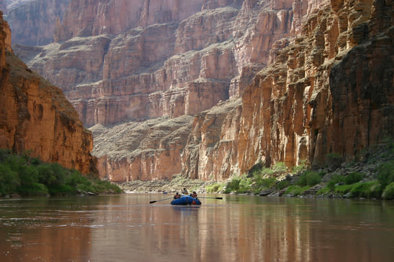 Geologists collected rocks from the canyon by raft. This 2004 picture shows a recreational rafting trip.