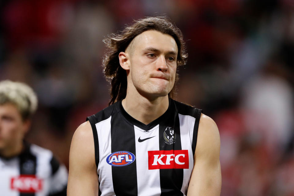 Darcy Moore, pictured here after Collingwood's loss to Sydney.
