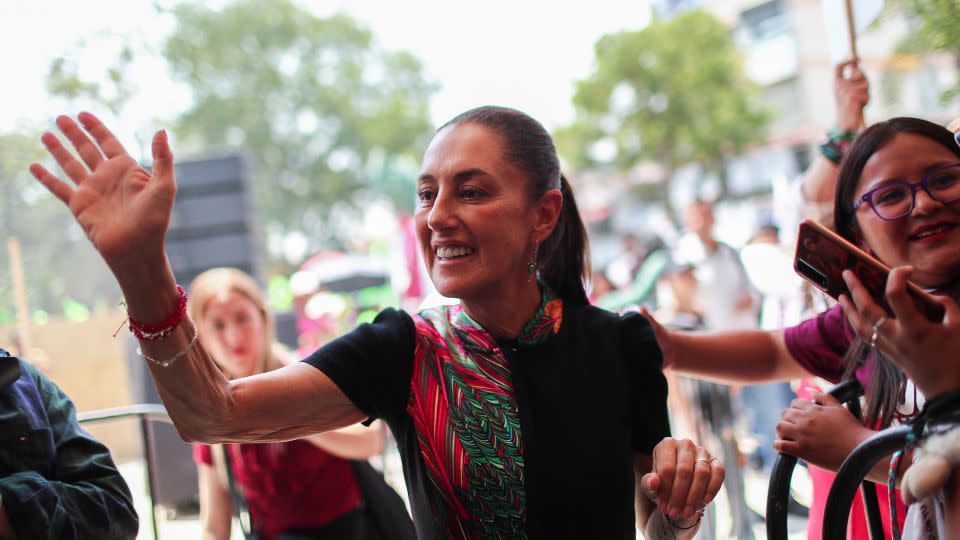 Claudia Sheinbaum, the presidential candidate of the ruling Morena party, at a campaign rally in Mexico City on May 16. - Raquel Cunha/Reuters