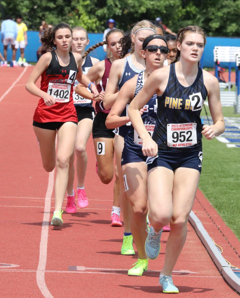 Shaylen Goslar from Pine Bush (952) competes in the girls 1,500 meters during the New York State track and field championships at Middletown High School, June 10, 2023.