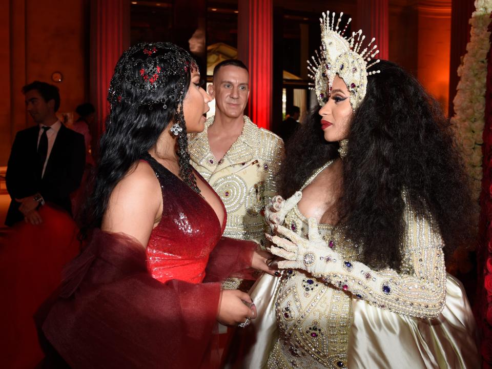 nicki minaj, jeremy scott, and cardi b at the 2018 met gala