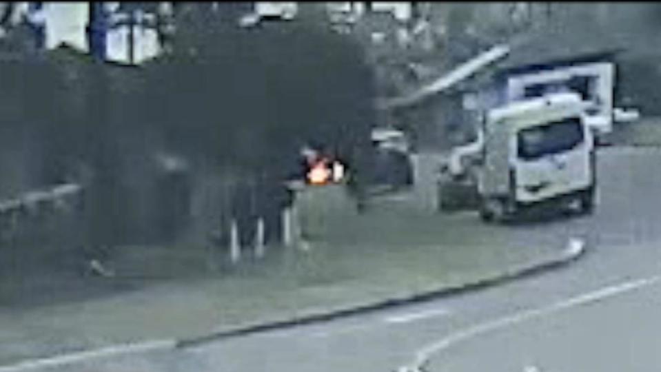 The dramatic moment a Mini police believe was the killers' getaway car was set ablaze. Picture: NSW Police