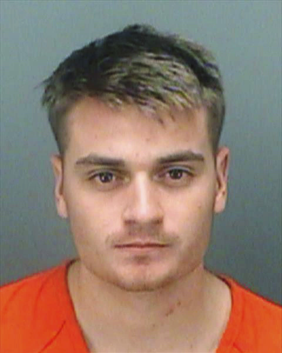 FILE - This June 7, 2017, photo provided by the Pinellas County Sheriff's Office shows Brandon Russell. A Maryland woman conspired with the Florida neo-Nazi leader to carry out an attack on several electrical substations in the Baltimore area, officials said Monday, Feb. 6, 2023. Sarah Beth Clendaniel, of Baltimore County, conspired with Russell, recently arrested in Florida, to disable the power grid by shooting out substations via “sniper attacks,” saying she wanted to “completely destroy this whole city,” according to a criminal complaint unsealed Monday. (Pinellas County Sheriff's Office via AP, File)