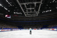 Yuzuru Hanyu of Japan prepares to perform during men's free skating competition of Japan Figure Skating Championships at Saitama Super Arena, in Saitama, north of Tokyo, Sunday, Dec. 26, 2021. (AP Photo/Eugene Hoshiko)