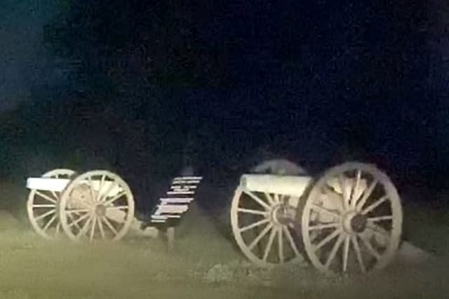 This chilling video appears to show two apparitions running across the road at the famed Civil War battle site in Gettysburg, Pennsylvania
