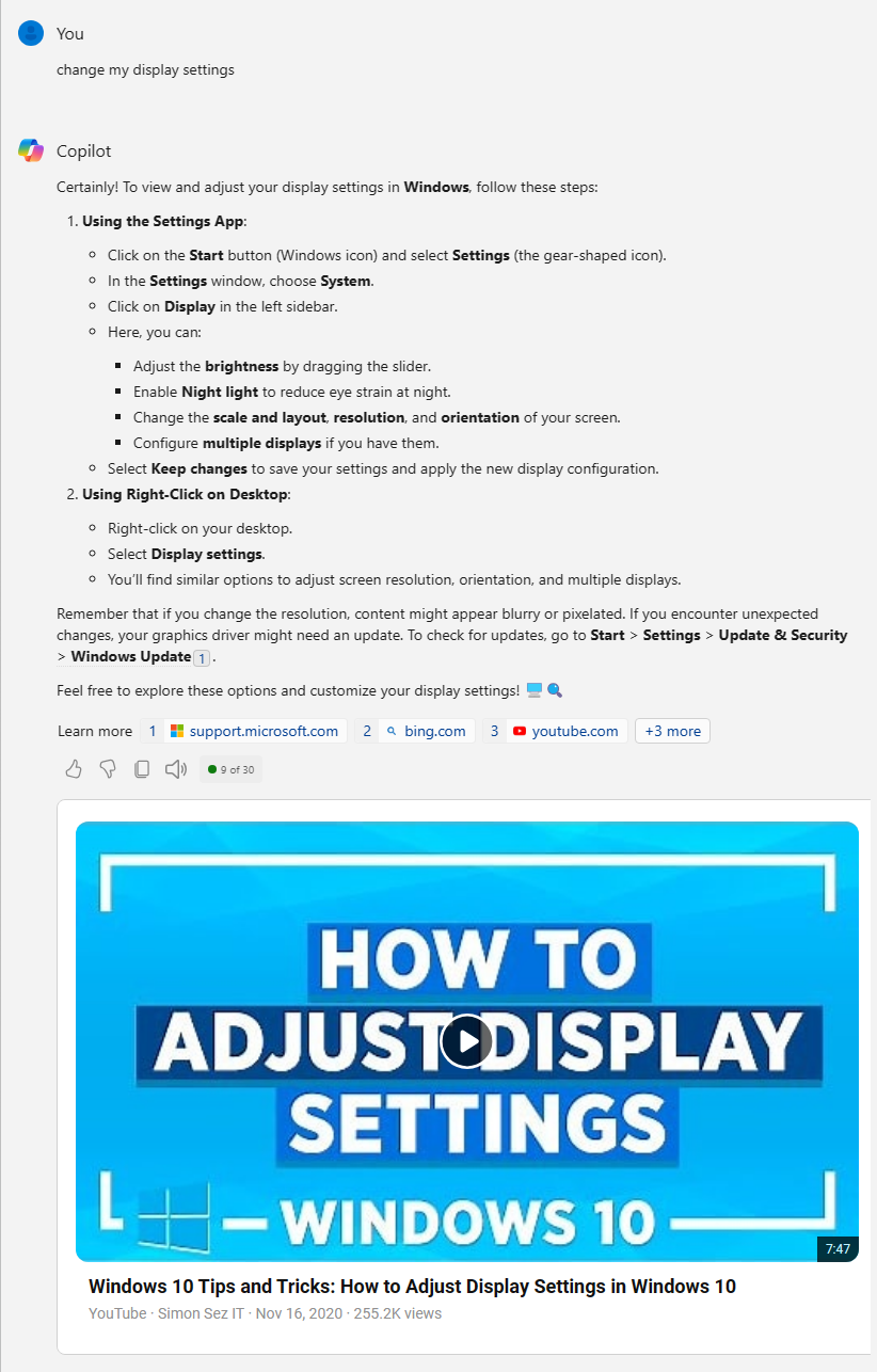 Copilot explains how to adjust display settings