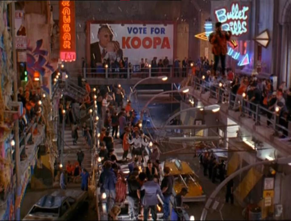 A scene of the city in 1993 film "Super Mario Bros."