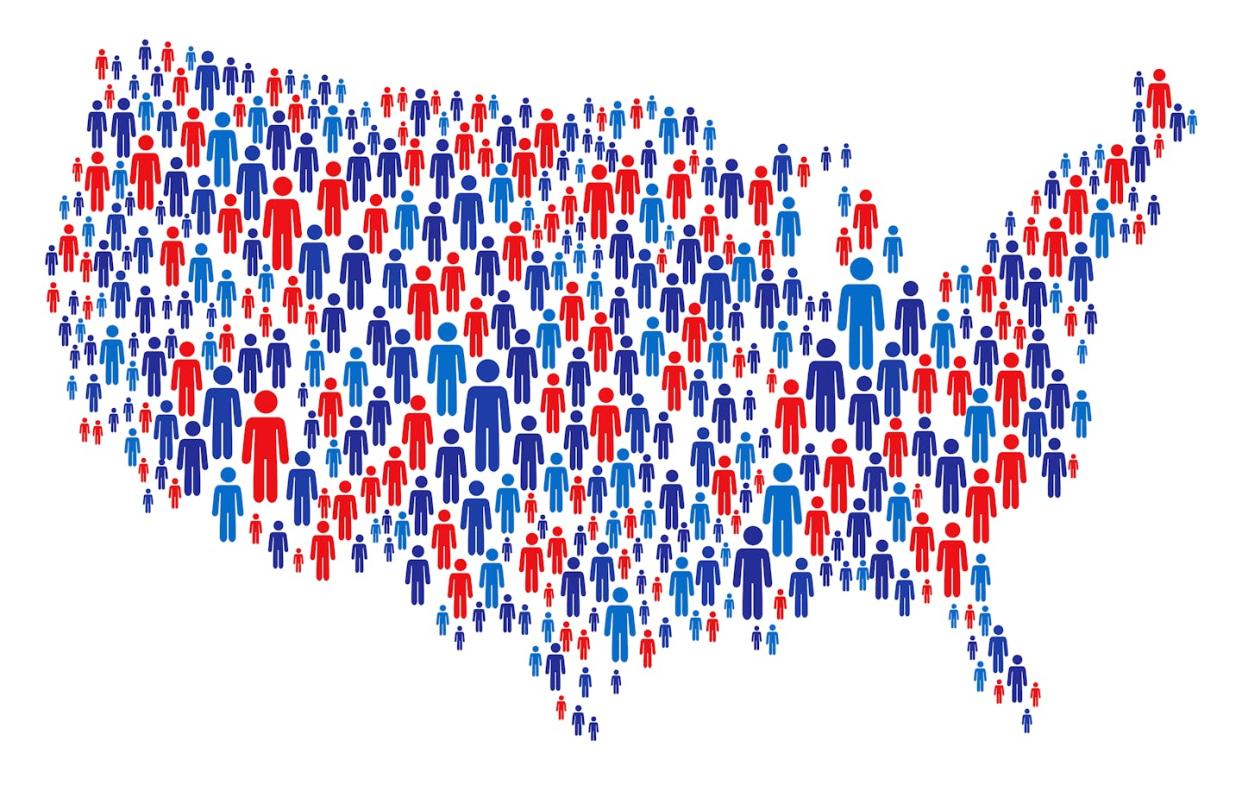 How people vote isn't always reflected in how elections are decided. <a href="https://www.gettyimages.com/detail/illustration/map-made-of-stickman-figure-with-patriotic-royalty-free-illustration/1281610356" rel="nofollow noopener" target="_blank" data-ylk="slk:bamlou/DigitalVision Vectors via Getty Images;elm:context_link;itc:0;sec:content-canvas" class="link ">bamlou/DigitalVision Vectors via Getty Images</a>