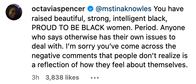 Screenshot of Octavia Spencer's comment