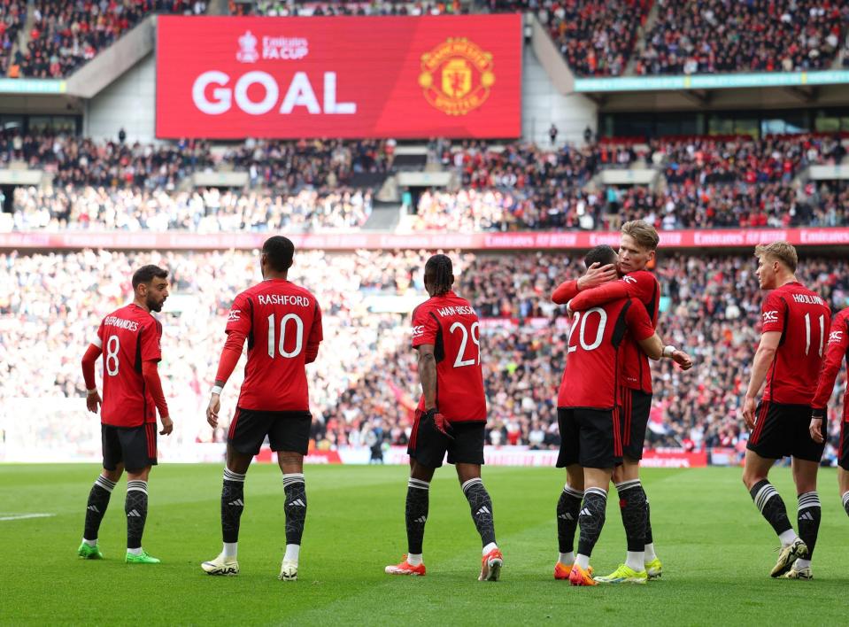 United players celebrate the opening goal