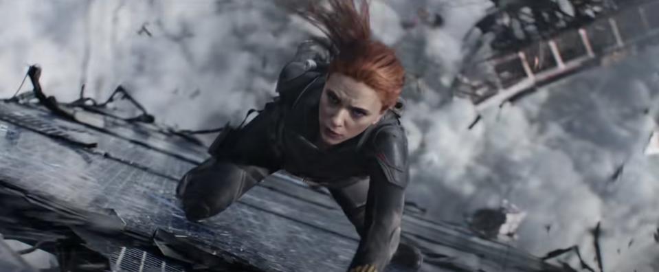 Black Widow falling from the sky