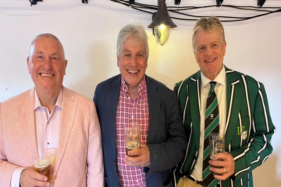 Lymm Rugby Club dinner trio, from left, Mal Prichard, event organiser; John Inverdale and Andy Leach, club treasurer. <i>(Image: Contributed)</i>