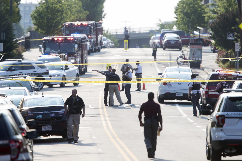 <p>First responders on the scene following a shooting in Alexandria, Va, June 14, 2017. (Photo: Shawn Thew/EPA) </p>