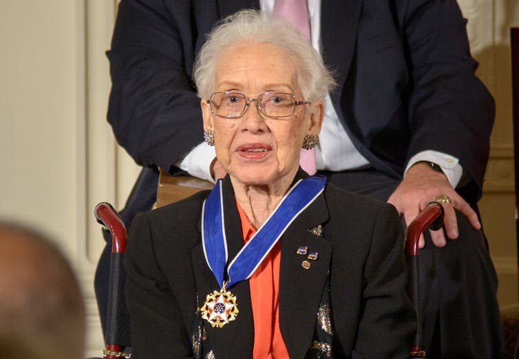 <span class="caption">Katherine Johnson received the Presidential Medal of Freedom.</span> <span class="attribution"><a class="link " href="https://www.nasa.gov/image-feature/langley/katherine-johnson-receives-presidential-medal-of-freedom" rel="nofollow noopener" target="_blank" data-ylk="slk:NASA/Bill Ingalis;elm:context_link;itc:0;sec:content-canvas">NASA/Bill Ingalis</a></span>