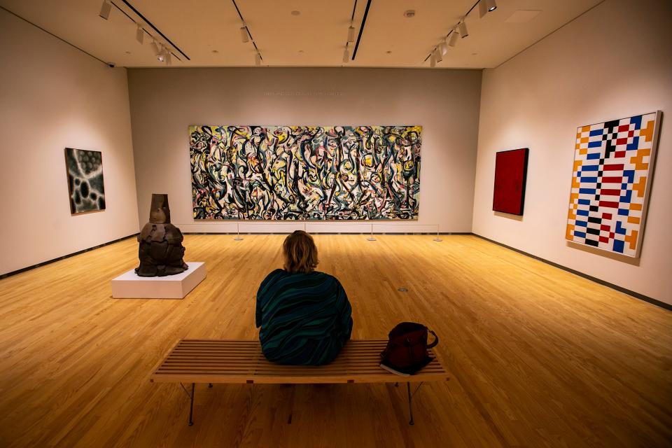 The Stanley Museum of Art makes sure you are able to sit and take in "Mural" by Jackson Pollock.