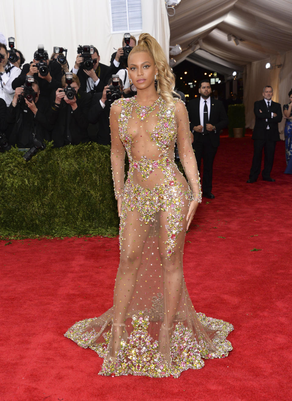 FILE - This May 4, 2015 file photo shows Beyonce Knowles at The Metropolitan Museum of Art's Costume Institute benefit gala celebrating "China: Through the Looking Glass" in New York. (Photo by Evan Agostini/Invision/AP, File)