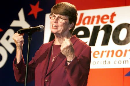 Democratic candidate for Governor of Florida Janet Reno speaks to supporters at the Sheraton Bal Harbor in Miami, Florida September 11, 2002. REUTERS/Marc Serota