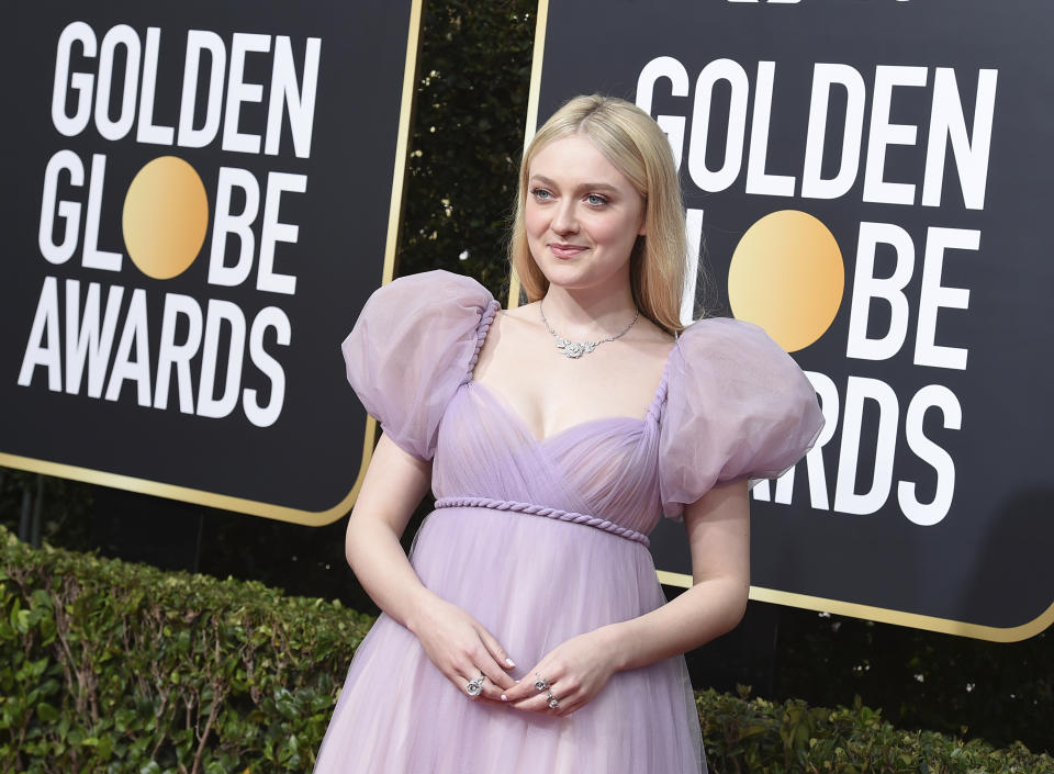 Dakota Fanning arrives at the 77th annual Golden Globe Awards at the Beverly Hilton Hotel on Sunday, Jan. 5, 2020, in Beverly Hills, Calif. (Photo by Jordan Strauss/Invision/AP)