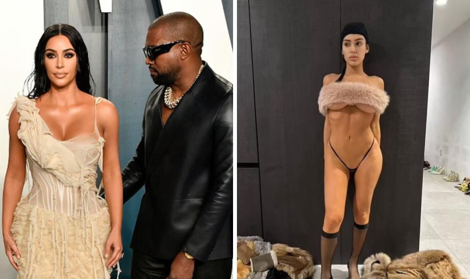 Kanye West, who flaunts wife Bianca's near-naked snaps online, previously told ex Kim Kardashian he wasn't comfortable with her 'showing body' (Getty/Instagram)