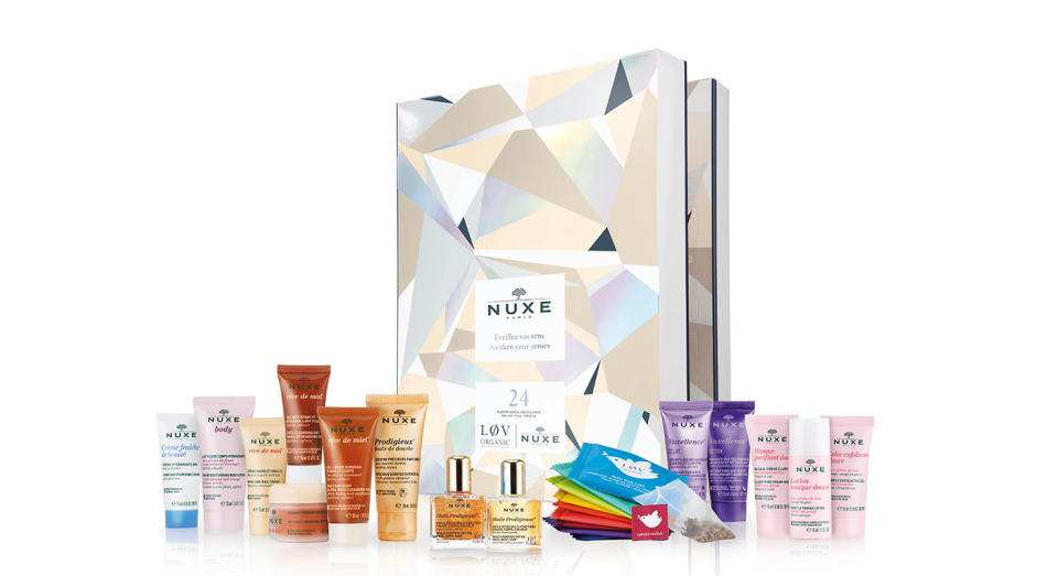 <p>Nuxe’s advent calendar contains 15 seriously-coveted beauty products from body scrubs to toning lotions. The £59 beauty must-have is now available <a rel="nofollow noopener" href="https://www.lookfantastic.com/nuxe-beauty-countdown/11853899.html?affil=thggpsad&switchcurrency=GBP&shippingcountry=GB&thg_ppc_campaign=71700000026979853&adtype=pla&product_id=11853899&gclid=Cj0KCQjwjbveBRDVARIsAKxH7vm-qtcXZoANFxEsB6MyLt_N5JuNCW61HT9Qz8tF6qhKURRzLEiDPpYaAgluEALw_wcB&gclsrc=aw.ds&dclid=CMb95ODQnN4CFUUu4AodPOMA6g" target="_blank" data-ylk="slk:online;elm:context_link;itc:0;sec:content-canvas" class="link ">online</a>. </p>