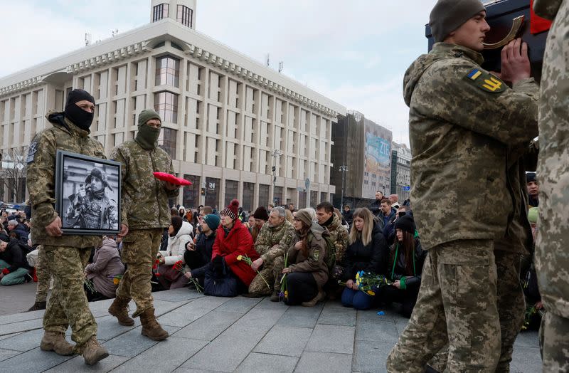 Memorial ceremony for members of Ukrainian Brotherhood volunteer's battalion, killed earlier during a raid on Russian territory, in Kyiv