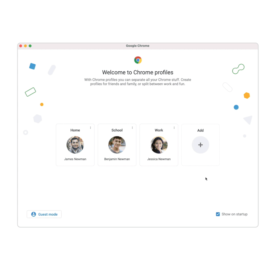 Chrome profiles. Шаблон дорогие поклонники гугл.