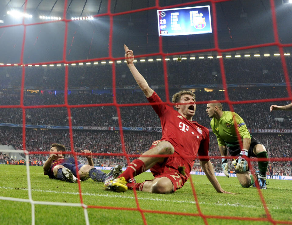 Thomas Müller trifft beim denkwürdigen 4:0 der Bayern gegen Barcelona im Jahr 2013 zum Endstand. (Quelle: Getty Images)