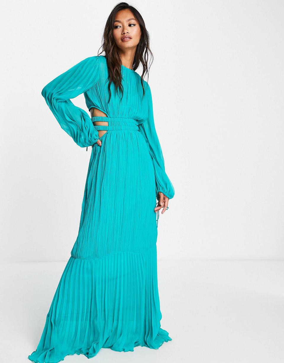 ASOS DESIGN Pleated Maxi Dress with Ruched Waist Detail